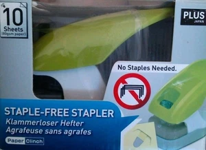 Plus Paper Clinch Desktop Staple-Free Stapler, Green - Picture 1 of 4