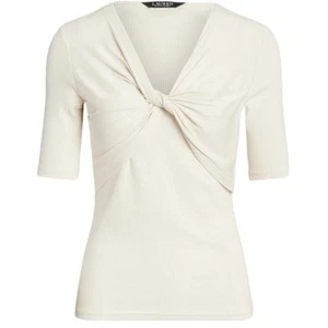 Lauren Ralph Lauren Mariya Twist Front Rib Knit Tshirt Winter Creme NEU Gr. L - Bild 1 von 5