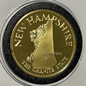 New Hampshire State Proof Coin 24k Gold over Sterling Silver Rare Collect Round - Picture 1 of 14
