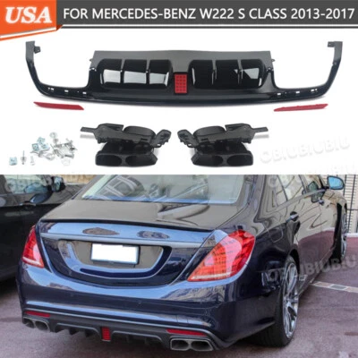F1 Style Rear Diffuser Bumper Lip For Benz W222 S Class S63 S65 2013-2017 W/LED Foto 1 de 4