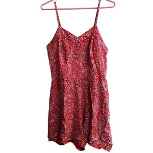 Sincerely Jules Red Micro Floral Sleeveless Romper Size L - Picture 1 of 8