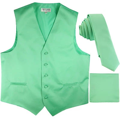 New Men's aqua Green vest Tuxedo Waistcoat_1.5" necktie & hankie set wedding - Image 1 of 4