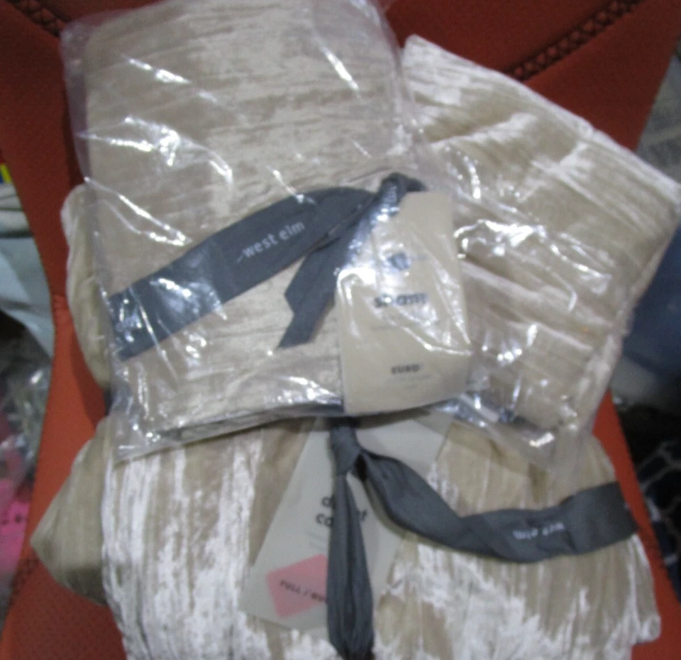 Edredón West Elm Terciopelo Arrugado Completo Queen Stone 2 Euro Shams Nuevo Foto 1 de 1