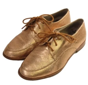 Gorman Size 6.5 Rose Gold Snake Embossed Leather Lace Up Flats EU 37 UK 4.5 - Picture 1 of 9