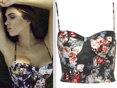 TOPSHOP ESTAMPADO FLORAL BRALET CORSÉ CROP TOP BLUSA UK 8 EUR 36 US 4 NUEVO Foto 1 de 4
