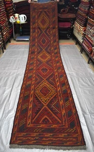Vintage Afghan Persian Mushvani Runner Rug 2x12 Hand Knotted Tribal Wool Carpet - Picture 1 of 13