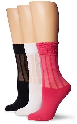 JUEGO DE 3 K. Bell Mujer Moda Calcetines Delgados Volantes Encaje Malla Crew Rosa Negro Blanco Foto 1 de 2
