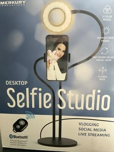 Merkury Desktop Selfie Studio Ring Light Phone Holder Bluetooth Remote Shutter - Picture 1 of 2
