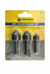 3pc COUNTERSINK HOLE MAKER DRILL BIT SET DEBURRING METAL,WOOD,PLASTIC,HEX SHANK - Picture 1 of 2