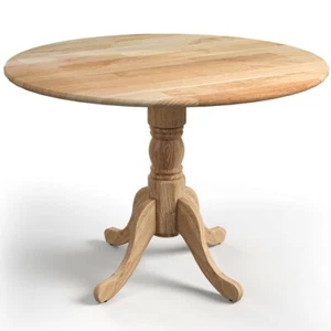4 People Dining Room Rubber Wood Dining Table With Round Tabletop & Trestle Legs - Picture 1 of 9