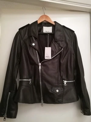 NUEVO CON ETIQUETAS 3.1 Phillip Lim Chaqueta motera de cuero de cordero negro US10/UK12/EU42 £1995 Foto 1 de 4