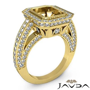 Anillo de compromiso de diamantes esmeralda semi montaje oro amarillo de 18 k halo bisel conjunto 2,25 quilates - Imagen 1 de 6