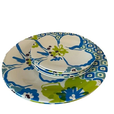 Pier 1 импортные меламиновые тарелки синий и зеленый цветочный ужин десерт набор из 6 - Изображение 1 из 4