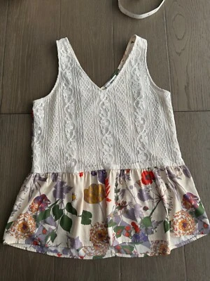 Bar III Mujer Blusa Top Blanco Encaje Floral Tanque Talla Pequeña Foto 1 de 4
