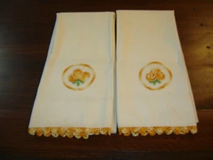 Antique Pair Cotton Pillow Cases with orange & white crocheted edging #1583 - Picture 1 of 3