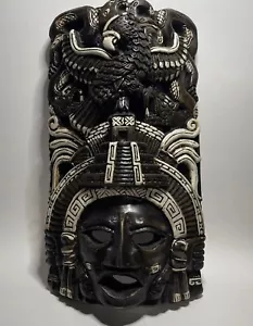 Aztec Mask 11”x 6” White And Brown With Eagle Mexican Wall Art - Picture 1 of 13