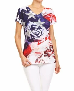 Patriotic Shirt Flag Floral Blue - Picture 1 of 6