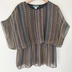 Camisa Sara Morgan Extra Grande XL Blusa Top Túnica Tostado Neutro Transparente - Imagen 1 de 10