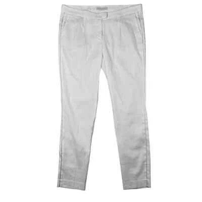 Pantalón FABIANA FILIPPI Blanco Mezcla de Lino Acentos Dorados Ajustado Frente Plano Talla 44/M Foto 1 de 4
