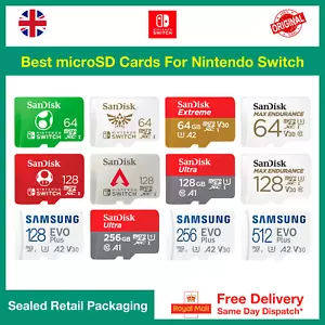 Best Memory Cards For Nintendo Switch 64/128/256/512 GB microSD XC Memory Cards - Picture 1 of 16