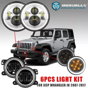 7" Chrome LED Headlight Hi/Lo + Turn Signal +4" Fog Light for Jeep Wrangler JK - Foto 1 di 12