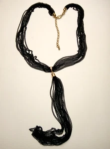 Collar de moda con borla larga negro multi cadena - Imagen 1 de 9