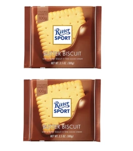 910336 2 X 100G BLOCK RITTER SPORT BUTTER BISCUIT FLAVOUR MILK CHOCOLATE BLOCK - Picture 1 of 5