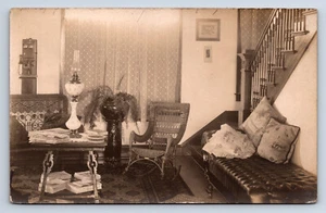 Vintage RPPC Interior Victorian Home Telephone Oil Lamp Catalogs Staircase T25 - Picture 1 of 2