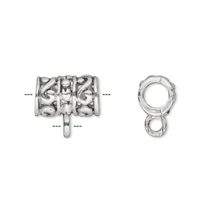 Bead, antiqued pewter, 13x9mm filigree tube with loop x 2 - Picture 1 of 1