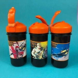Vintage Action Man Black & Orange Toy Water Bottle Flip Lid Flasks 1990s Choose! - Picture 1 of 9