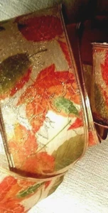 Autumn Leaves 2.5" by 5 yd Wired Ribbon Metallic Watercolor Fall Leaves - Picture 1 of 8