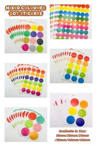 10 Sheets Mix Coloured Dot Stickers Round Sticky Dots Adhesive Circles Labels - Picture 1 of 16