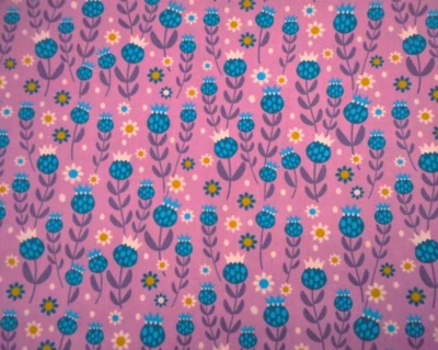 Quilt Fabric By Yard Turquoise White Green Floral on Lt Purple Premium Cotton #C - Image 1 of 2