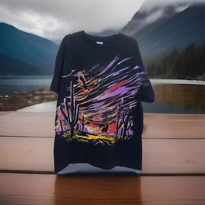 Vintage AOP all over print American Eagle Wolf T-Shirt Single Stitch Southwest - Picture 1 of 11
