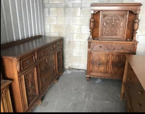 Wood Carved 2 Pieces Matching Buffet Table And China Hutch Cabinet Florida 33876 Cover