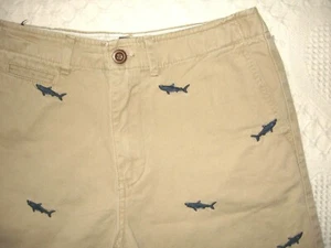 GAP KIDS SHORTS BOYS SZ 14 X 9.5" KHAKI BEIGE EMBROIDERED BLACK SHARKS COTTON EU - Picture 1 of 7