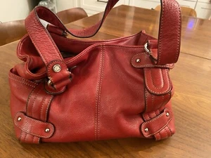 Tignanello Perfect 10 Studded Shopper Red Pebble Leather Shoulder Purse - Picture 1 of 9
