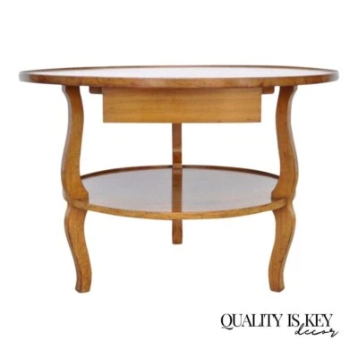 Mesa auxiliar ocasional vintage francesa provincial redonda cereza con cajón Foto 1 de 4