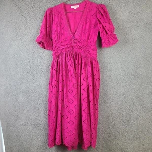Abito midi House of Harlow 1960 rosa occhiello 100% cotone collo a V taglia small - Foto 1 di 8