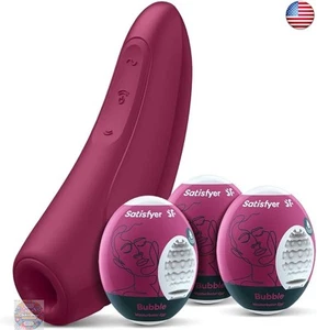 Satisfyer Masturbator Egg 3 Pack (Bubble) & Free Curvy 1+ | Air-Pulse - Picture 1 of 8