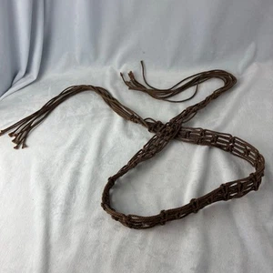 Boho Macrame Knitted Cord Tie Belt Brown Woven Waist Hip Women's 30" Adjustable - Picture 1 of 7