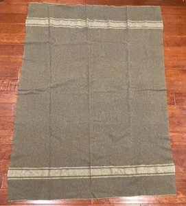 Vintage Olive Green Military Blanket Heavy Wool Stripes Striped 76" x 54" - Picture 1 of 2