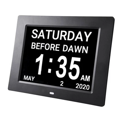 8" Digital LCD Day Clock 8 Alarm Time Office Wall Date Calendar Dementia Week - Image 1 of 4
