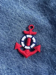 Vintage 1970s Nautical Anchor & Lifebuoy Sew-On Patch Red White Blue Embroidered - Picture 1 of 3