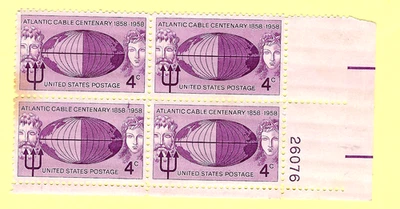 US STAMPS  SCOTT #1112  ATLANTIC CABLE CENTENNIAL  1958  4¢ - MINT  26076 - Image 1 of 2