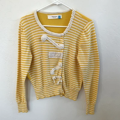 Sparrow Snap Front Cardigan Sweater Yellow and White Size XL Y2K - Image 1 of 4