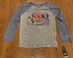 Adidas Gray/Blue Football Size Youth Boys Small (8) Long-Sleeve Shirt New - Picture 1 of 3