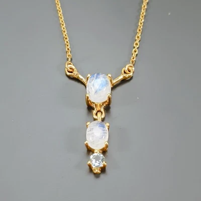 Handmade Natural Moonstone Necklace 925 Sterling Silver 18"/N27462 - Image 1 of 4
