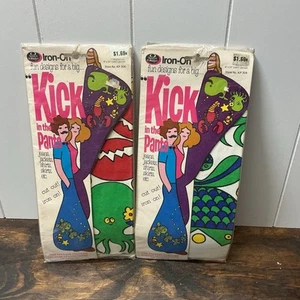 2** Vintage 70s Touch O Magic IRON-ON Patch Kick In The Pants FISH AND SEA LIFE - Picture 1 of 2