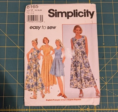 Vintage 90s Simplicity 8165 Midi Dress Pattern 16-20 - Image 1 of 2